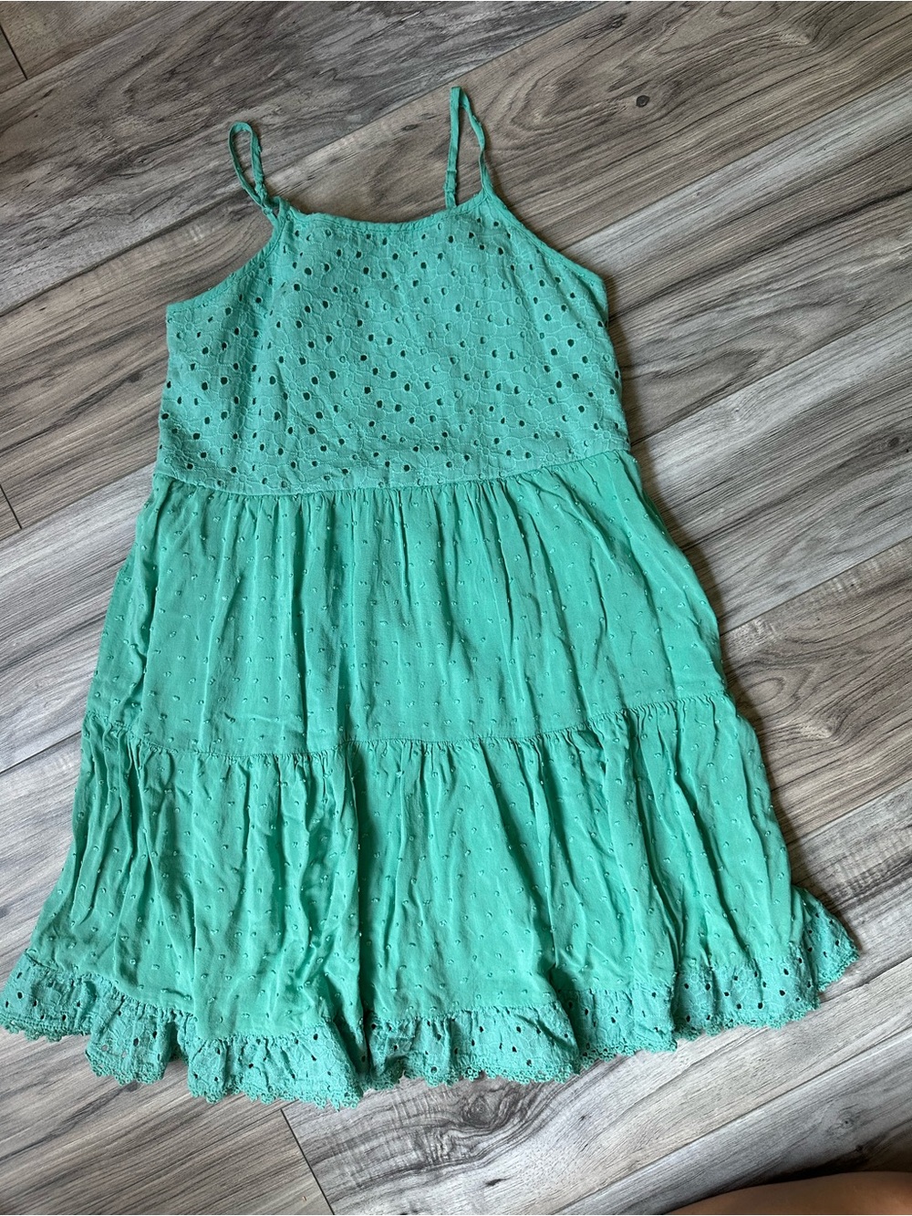 Art Class Girls' Mint Eyelet Tiered Sundress Lined Adjustable Strap Size 10/12